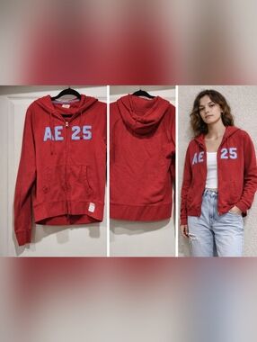 AE 25 Zip Hoodie | Red Graphic Hoodie | Casual Streetwear